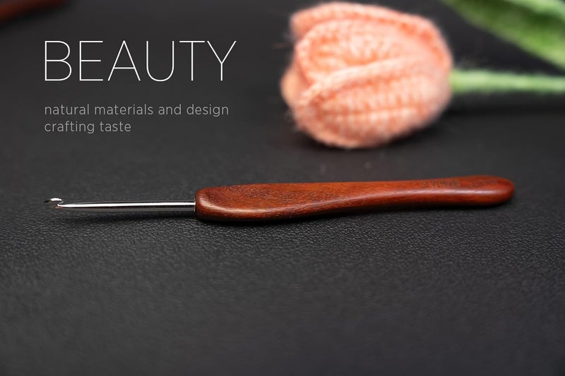 sevensun Mimosa 3.5mm Single Crochet Hook, Available in 0.6mm-6.5mm, Ergonomic Hand Polished Stainless Steel Inline Pointy Wood Handle Crochet Hook for Arthritic Hands, Mother's Day Gifts for Mom - Image 2
